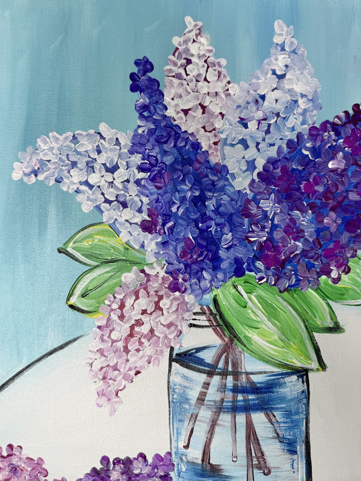 Acrylic painting of lilacs in a vase